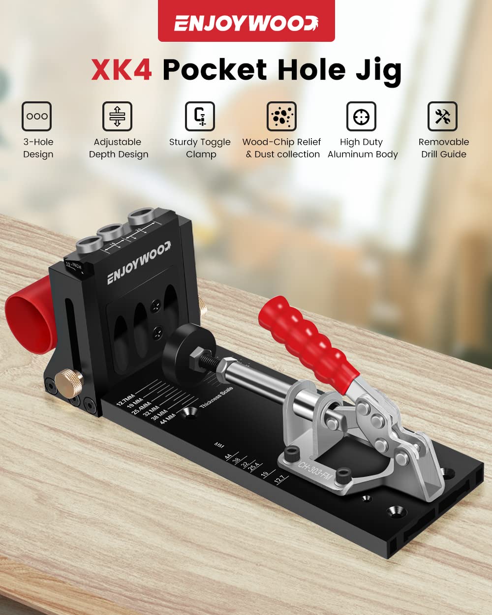 ENJOYWOOD XK4 Pocket Hole Jig Kit Aluminum Alloy Guide Woodworking